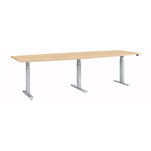 Schäfer Shop Select Konferenztisch ERGO-T 2.0 Big, bis 8 Personen, elektrisch höhenverstellbar, Tonne, T-Fuß, B 2800 mm, Ahorn/weißalu