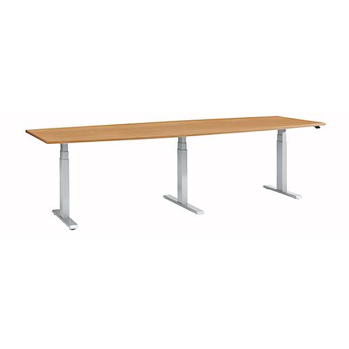 Schäfer Shop Select Konferenztisch ERGO-T 2.0 Big, bis 8 Personen, elektrisch höhenverstellbar, Tonne, T-Fuß, B 2800 mm, Buche/weißalu