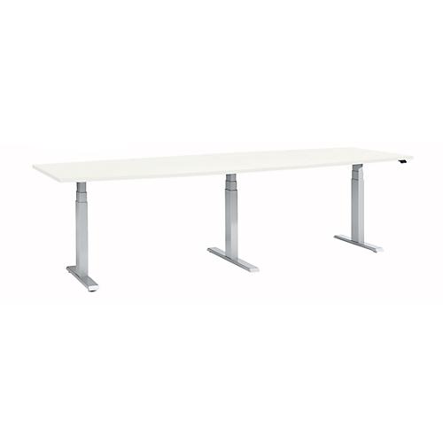 Schäfer Shop Select Konferenztisch ERGO-T 2.0 Big, bis 8 Personen, elektrisch höhenverstellbar, Tonne, T-Fuß, B 2800 mm, weiß/weißalu