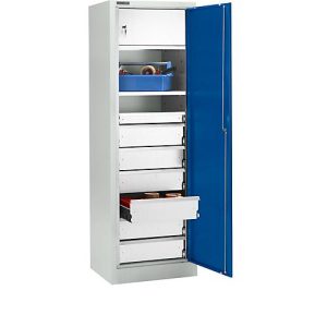 Schäfer Shop Select Materialschrank MS 2506, mit 7 Schubladen, mit Tresorfach, B 600 x T 500 x H 1935 mm, Feinblech, lichtgrau/enzianblau Schäfer Shop Select Materialschrank MS 2506, mit 7 Schubladen, mit Tresorfach, B 600 x T 500 x H 1935 mm, Feinblech, lichtgrau/enzianblau