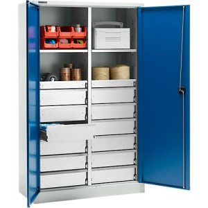 Schäfer Shop Select Materialschrank MS 2512, mit 14 Schubladen, B 1200 x T 500 x H 1935 mm, Feinblech, lichtgrau/enzianblau Schäfer Shop Select Materialschrank MS 2512, mit 14 Schubladen, B 1200 x T 500 x H 1935 mm, Feinblech, lichtgrau/enzianblau