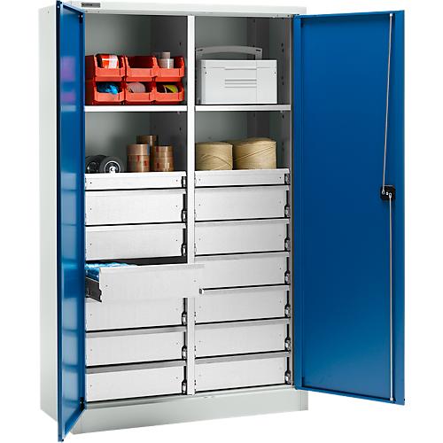 Schäfer Shop Select Materialschrank MS 2512, mit 14 Schubladen, B 1200 x T 500 x H 1935 mm, Feinblech, lichtgrau/enzianblau
