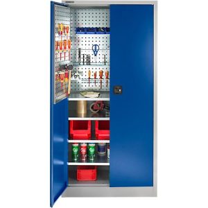 Schäfer Shop Select Materialschrank MSI 2409, mit Lochrasterwänden auf halber Höhe, bis 50 kg/Fachboden, B 950 x T 400 x H 1935 mm, weißaluminium/enzianblau Schäfer Shop Select Materialschrank MSI 2409, mit Lochrasterwänden auf halber Höhe, bis 50 kg/Fachboden, B 950 x T 400 x H 1935 mm, weißaluminium/enzianblau