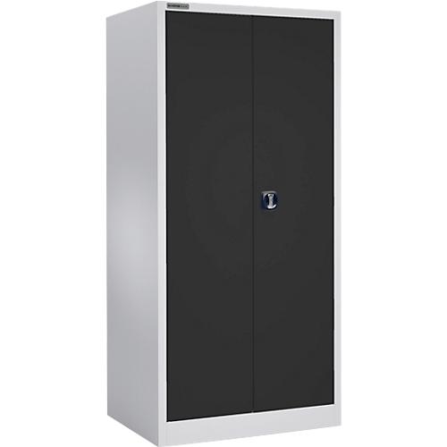 Schäfer Shop Select Materialschrank MSI 2409, mit Lochrasterwänden auf halber Höhe, mit 3 Fachböden & 2 Schubläden, B 950 x T 400 x H 1935 mm, weißaluminium/anthrazitgrau