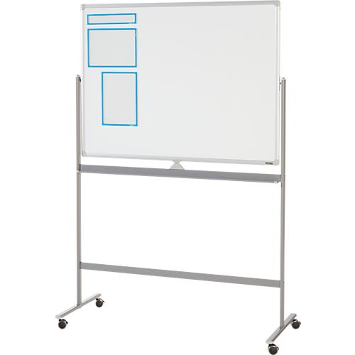 Schäfer Shop Select Mobiles Whiteboard, 2-seitig nutzbar, weiß lackiert, drehbare Tafel, 4 Lenkrollen, H 900 x B 1200 mm + 3-teiliges Magnetrahmenset