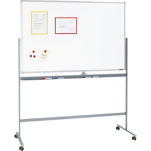 Schäfer Shop Select Mobiles Whiteboard, um 360° drehbare Tafel, weiß lackiert, Ablageschale, 4 Lenkrollen, B 1500 x H 1000 mm