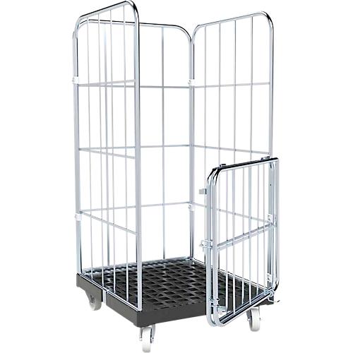 Schäfer Shop Select Rollbox BASICline, 4-seitig, mit 2-teiliger Vorderwandtür, bis 500 kg, Lenk- & Bockrollen, L 724 x B 845 x H 1530 mm, Stahl & Recycling-HDPE
