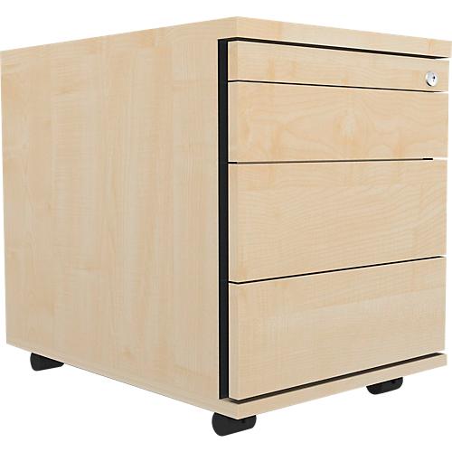Schäfer Shop Select Rollcontainer 1233, Utensilienauszug + 3 Schubladen, abschließbar, Spanplatte, B 428 x T 600 x H 540 mm, Ahorn