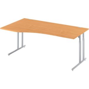 Schäfer Shop Select Schreibtisch COMBITEC, Freiform, Ansatz links, C-Fuß, B 1800 x T 1000/800 x H 677-817 mm, Buche/weißaluminium