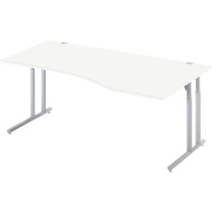 Schäfer Shop Select Schreibtisch COMBITEC, Freiform, Ansatz rechts, C-Fuß, B 1800 x T 1000/800 x H 677-817 mm, weiß/weißaluminium