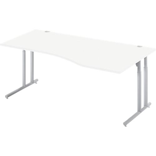 Schäfer Shop Select Schreibtisch COMBITEC, Freiform, Ansatz rechts, C-Fuß, B 1800 x T 1000/800 x H 677-817 mm, weiß/weißaluminium
