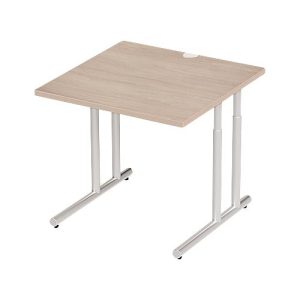 Schäfer Shop Select Schreibtisch COMBITEC, Quadrat, C-Fuß, B 800 x T 800 x H 677-817 mm, Eiche/weißaluminium
