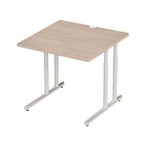 Schäfer Shop Select Schreibtisch COMBITEC, Quadrat, C-Fuß, B 800 x T 800 x H 677-817 mm, Eiche/weißaluminium
