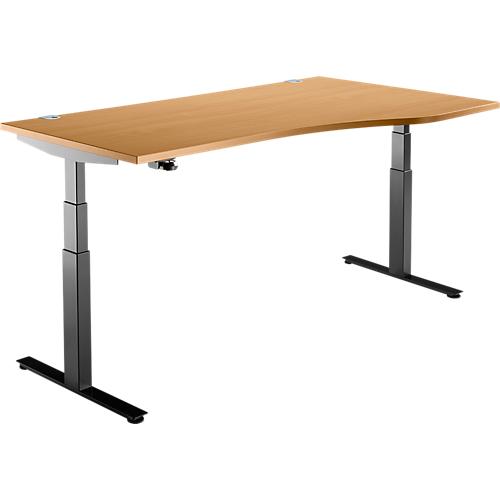 Schäfer Shop Select Schreibtisch DRIVE UP 2, elektrisch höhenverstellbar, Freiform, Ansatz rechts, T-Fuß, B 1800 mm, Buche/schwarz