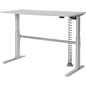 Schäfer Shop Select Schreibtisch, elektrisch höhenverstellbar, C-Fuß, B 1600 x T 800 x H 725-1185 mm, lichtgrau/alusilber + Kabelspirale Schäfer Shop Select Schreibtisch, elektrisch höhenverstellbar, C-Fuß, B 1600 x T 800 x H 725-1185 mm, lichtgrau/alusilber + Kabelspirale