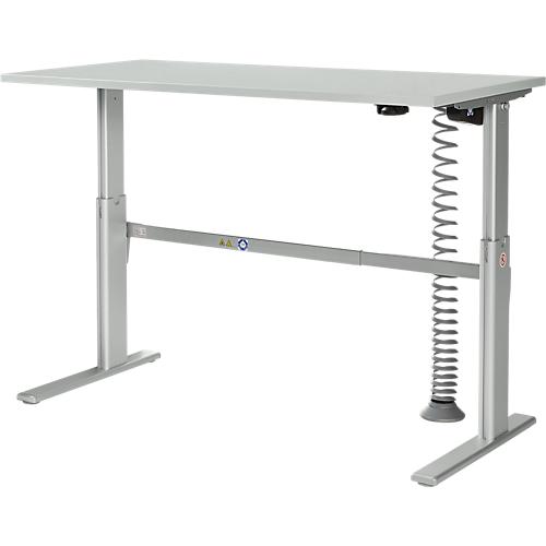 Schäfer Shop Select Schreibtisch, elektrisch höhenverstellbar, C-Fuß, B 1600 x T 800 x H 725-1185 mm, lichtgrau/alusilber + Kabelspirale