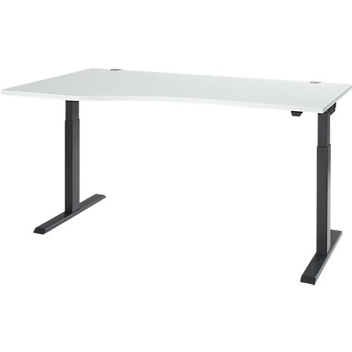 Schäfer Shop Select Schreibtisch ERGO-T 2.0, elektrisch höhenverstellbar, Freiform Ansatz links, T-Fuß, B 1800 x H 715-1205 mm, lichtgrau/anthrazit