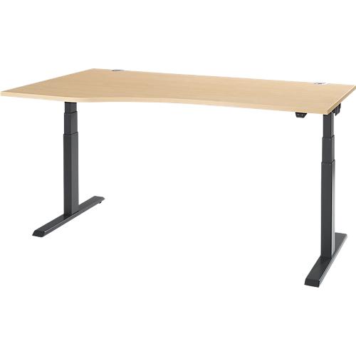 Schäfer Shop Select Schreibtisch ERGO-T 2.0, elektrisch höhenverstellbar, Freiform Ansatz links, T-Fuß, B 1800x H 640-1300 mm, Ahorn/anthrazit