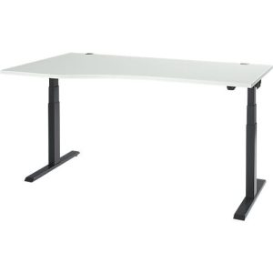 Schäfer Shop Select Schreibtisch ERGO-T 2.0, elektrisch höhenverstellbar, Freiform Ansatz links, T-Fuß, B 1800x H 640-1300 mm, lichtgrau/anthrazit