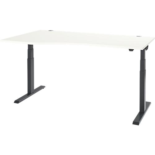 Schäfer Shop Select Schreibtisch ERGO-T 2.0, elektrisch höhenverstellbar, Freiform Ansatz links, T-Fuß, B 1800x H 640-1300 mm, weiß/anthrazit