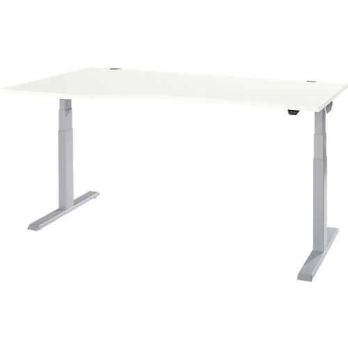 Schäfer Shop Select Schreibtisch ERGO-T 2.0, elektrisch höhenverstellbar, Freiform Ansatz links, T-Fuß, B 1800x H 640-1300 mm, weiß/weißalu