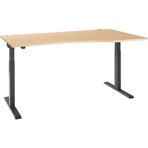 Schäfer Shop Select Schreibtisch ERGO-T 2.0, elektrisch höhenverstellbar, Freiform Ansatz rechts, T-Fuß, B 1800 x H 715-1205 mm, Ahorn/anthrazit