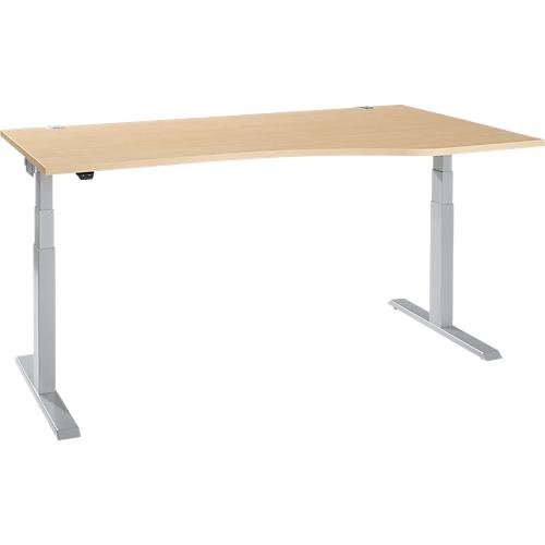 Schäfer Shop Select Schreibtisch ERGO-T 2.0, elektrisch höhenverstellbar, Freiform Ansatz rechts, T-Fuß, B 1800x H 640-1300 mm, Ahorn/weißalu