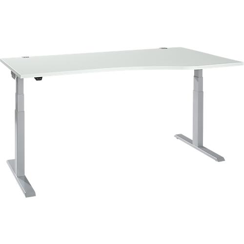 Schäfer Shop Select Schreibtisch ERGO-T 2.0, elektrisch höhenverstellbar, Freiform Ansatz rechts, T-Fuß, B 1800x H 640-1300 mm, lichtgrau/weißalu