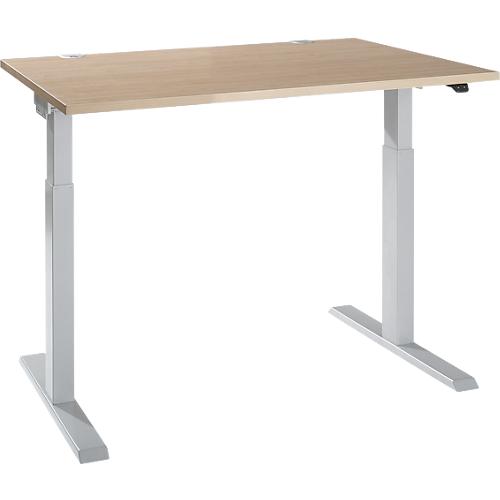 Schäfer Shop Select Schreibtisch ERGO-T 2.0, elektrisch höhenverstellbar, Rechteck, T-Fuß, B 1200 x T 800 x H 715-1205 mm, Eiche/weißalu