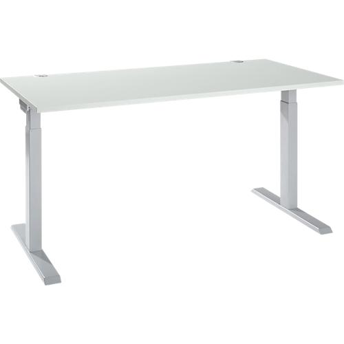 Schäfer Shop Select Schreibtisch ERGO-T 2.0, Rechteck, T-Fuß, B 1600 x T 800 x H 675-895 mm, lichtgrau/weißalu