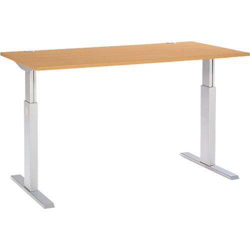 Schäfer Shop Select Schreibtisch ERGO-T, elektrisch höhenverstellbar, Rechteck, T-Fuß, B 1600 x T 800 x H 725-1185 mm, Buche/alusilber
