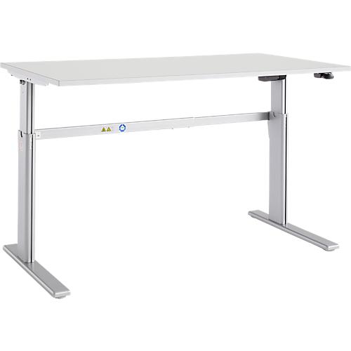 Schäfer Shop Select Schreibtisch Moxxo IQ, elektrisch höhenverstellbar, Rechteck, C-Fuß, B 1600 x T 800 x H 725-1185 mm, lichtgrau/weißaluminium