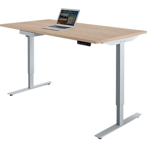 Schäfer Shop Select Schreibtisch Start Off, elektrisch höhenverstellbar, Rechteck, T-Fuß, B 1600 x T 800 x H 755-1255 mm, Eiche-Dekor/weißaluminium + Zubehörschublade