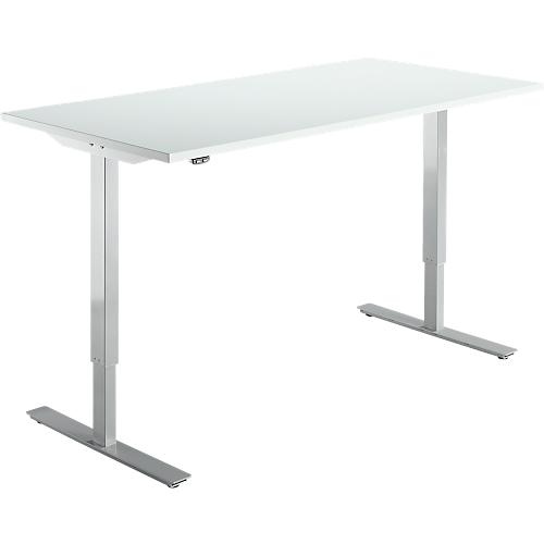Schäfer Shop Select Schreibtisch Start Off, elektrisch höhenverstellbar, Rechteck, T-Fuß, B 1600 x T 800 x H 755-1255 mm, lichtgrau/weißalu