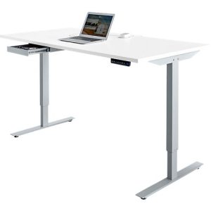 Schäfer Shop Select Schreibtisch Start Off, elektrisch höhenverstellbar, Rechteck, T-Fuß, B 1600 x T 800 x H 755-1255 mm, lichtgrau/weißaluminium + Zubehörschublade Schäfer Shop Select Schreibtisch Start Off, elektrisch höhenverstellbar, Rechteck, T-Fuß, B 1600 x T 800 x H 755-1255 mm, lichtgrau/weißaluminium + Zubehörschublade