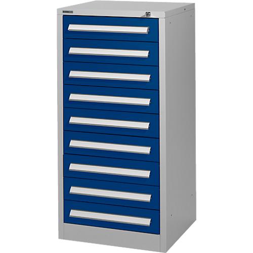 Schäfer Shop Select Schubladenschrank SF 90, 9 Schübe, weißaluminium RAL 9006 einzianblau RAL 5010