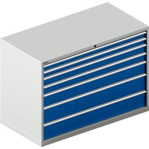 Schäfer Shop Select Schubladenschrank WSK 78–36 E, Stahl, 7 Schübe, 75 kg Traglast, B 1431 mm x T 725 mm x H 1000 mm, lichtgrau/enzianblau Schäfer Shop Select Schubladenschrank WSK 78–36 E, Stahl, 7 Schübe, 75 kg Traglast, B 1431 mm x T 725 mm x H 1000 mm, lichtgrau/enzianblau