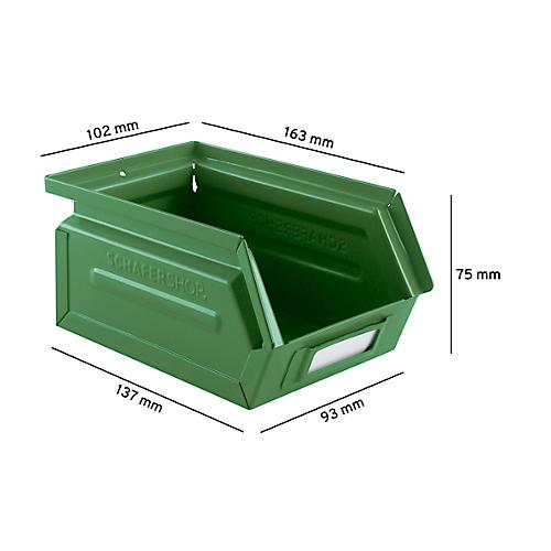 Schäfer Shop Select Sichtlagerkasten, 0,9 l, 2,5 kg, L 163 x B 102 x H 75 mm, Stahl, RAL 6011 (resadagrün)