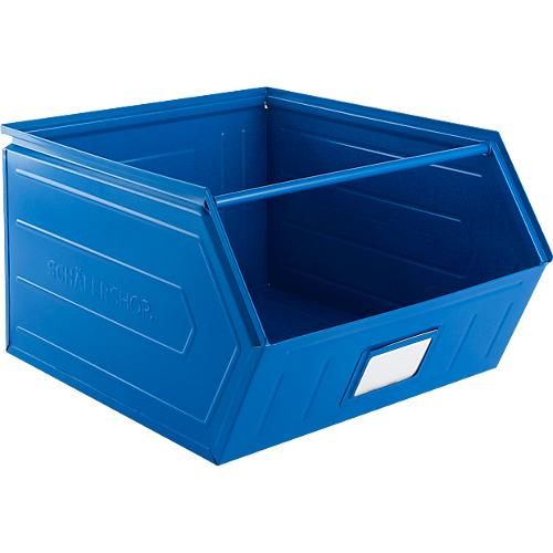 Schäfer Shop Select Sichtlagerkasten, mit Tragestab, L 550 x B 458 x H 300 mm, 60 l, 130 kg, Stahl, RAL 5015 (himmelblau)