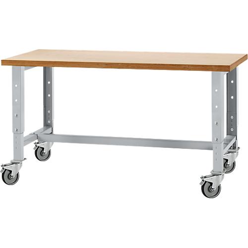 Schäfer Shop Select Werkbank, fahrbar, höhenverstellbar, B 1500 x T 700 x H 676-888 mm, weißaluminium RAL 9006