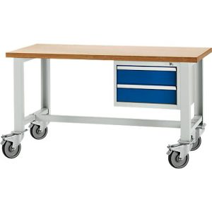 Schäfer Shop Select Werkbank, mobil, Unterbau, 2 Schübe & Zentralverschluss, bis 200 kg, B 1500 x T 700 x H 835 mm, l.grau RAL 7035/enz.blau RAL 5010 Schäfer Shop Select Werkbank, mobil, Unterbau, 2 Schübe & Zentralverschluss, bis 200 kg, B 1500 x T 700 x H 835 mm, l.grau RAL 7035/enz.blau RAL 5010