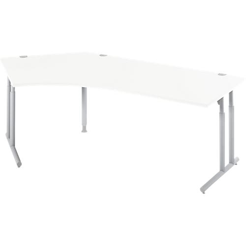 Schäfer Shop Select Winkelschreibtisch COMBITEC, 135° Winkel links, C-Fuß, B 2165 x T 800/800 x H 677-817 mm, weiß/weißalu