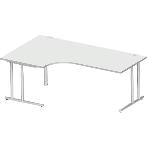 Schäfer Shop Select Winkelschreibtisch COMBITEC, 90° Winkel links, C-Fuß, B 2000 x T 1200/800 x H 677-817 mm, lichtgrau/weißalu