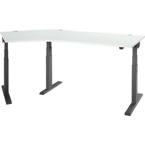 Schäfer Shop Select Winkelschreibtisch ERGO-T 2.0, elektrisch höhenverstellbar, 135° Winkel links, T-Fuß, B 2000 mm, lichtgrau/anthrazit