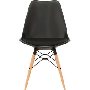 Schalenstuhl DOGEWOOD, Kunststoff, mit Holzbeinen, Sitzkissen, 2Stk. schwarz