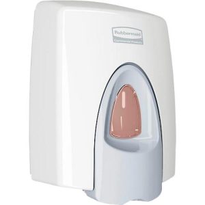 Schaumseifenspender Rubbermaid, Volumen 400 ml, manuell, antimikrobielle Drucktaste, Sichtfenster, lebenslange Garantie, Kunststoff, weiß/grau Schaumseifenspender Rubbermaid, Volumen 400 ml, manuell, antimikrobielle Drucktaste, Sichtfenster, lebenslange Garantie, Kunststoff, weiß/grau
