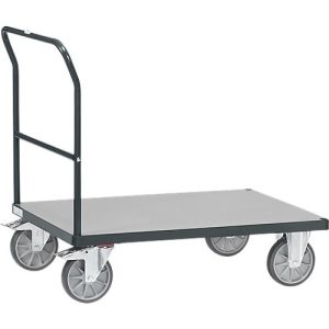 Schiebebügelwagen, Stahl/Holz, anthrazitgrau, bis 600 kg, B 1000 x T 700 mm, TPE-Bereifung Schiebebügelwagen, Stahl/Holz, anthrazitgrau, bis 600 kg, B 1000 x T 700 mm, TPE-Bereifung