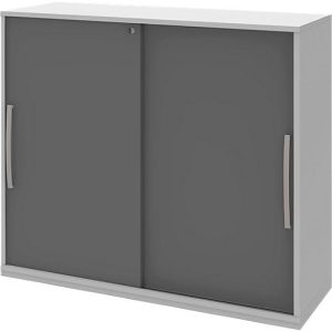 Schiebetür-Anbauschrank BARI, 4 Böden, Schloss, Mitteltrennwand, B 1200 x T 430 x H 1117 mm, hellgrau/anthrazit Schiebetür-Anbauschrank BARI, 4 Böden, Schloss, Mitteltrennwand, B 1200 x T 430 x H 1117 mm, hellgrau/anthrazit