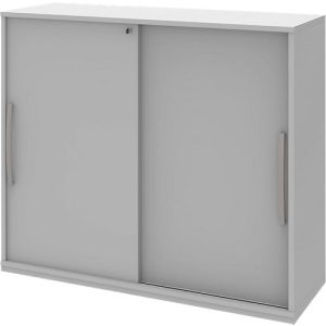 Schiebetür-Anbauschrank BARI, 4 Böden, Schloss, Mitteltrennwand, B 1200 x T 430 x H 1117 mm, hellgrau Schiebetür-Anbauschrank BARI, 4 Böden, Schloss, Mitteltrennwand, B 1200 x T 430 x H 1117 mm, hellgrau