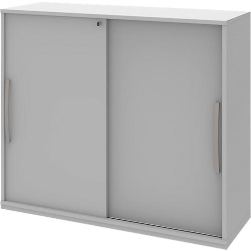 Schiebetür-Anbauschrank BARI, 4 Böden, Schloss, Mitteltrennwand, B 1200 x T 430 x H 1117 mm, hellgrau